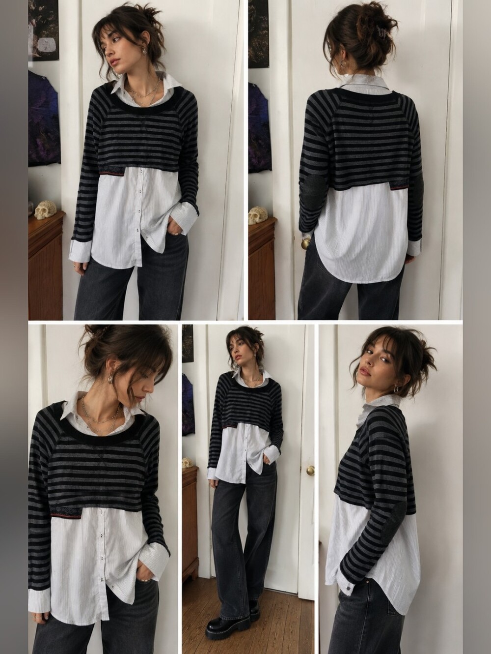 Striped Black and White Button Down Shirt